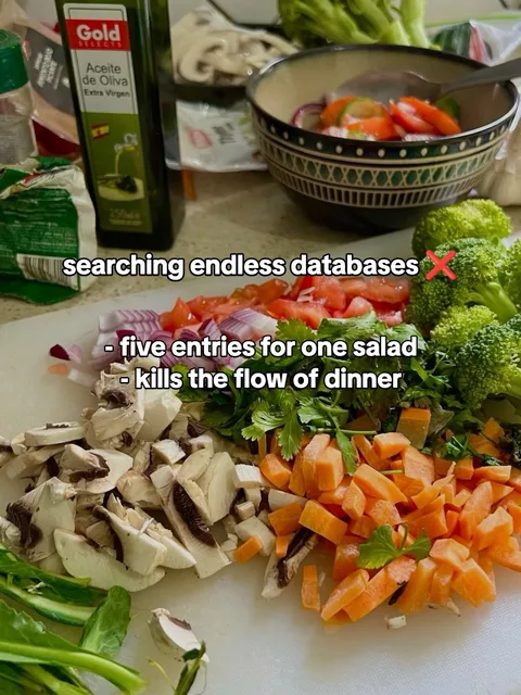 Slide 3 of 4: searching endless databases ❌ - five entries for one salad - kills the flow of dinner
