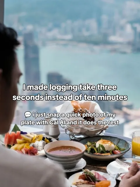 Slide 7 of 7: I made logging take three seconds instead of ten minutes 💬 i just snap a quick photo of my plate with Cal AI and it does the rest