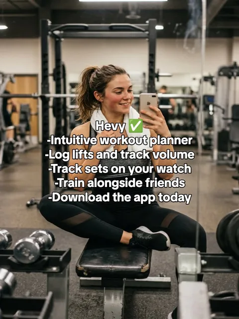 Slide 4 of 4: Hevy ✅ -Intuitive workout planner -Log lifts and track volume -Track sets on your watch -Train alongside friends -Download the app today